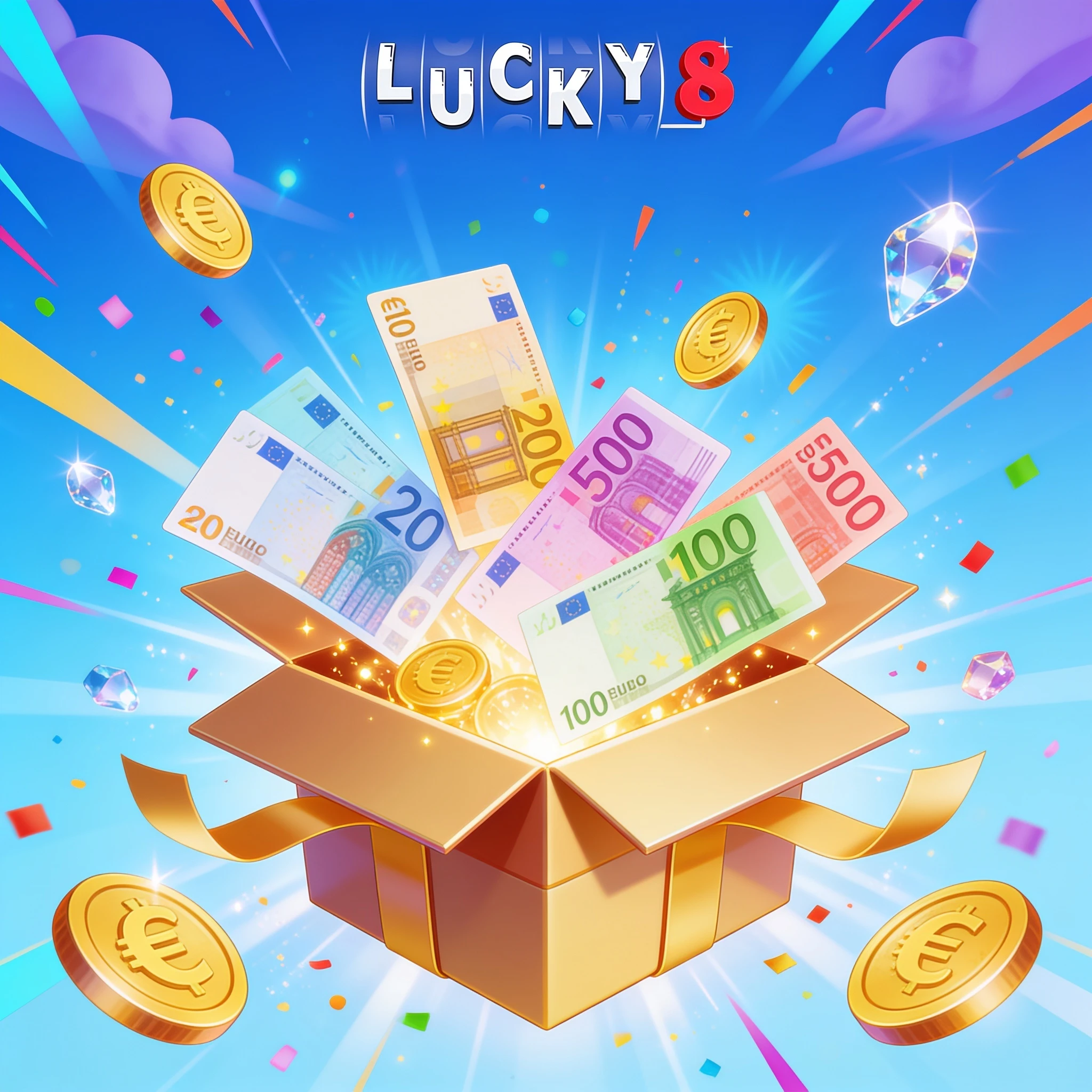 Coffret de bonus Lucky8 rempli d’euros